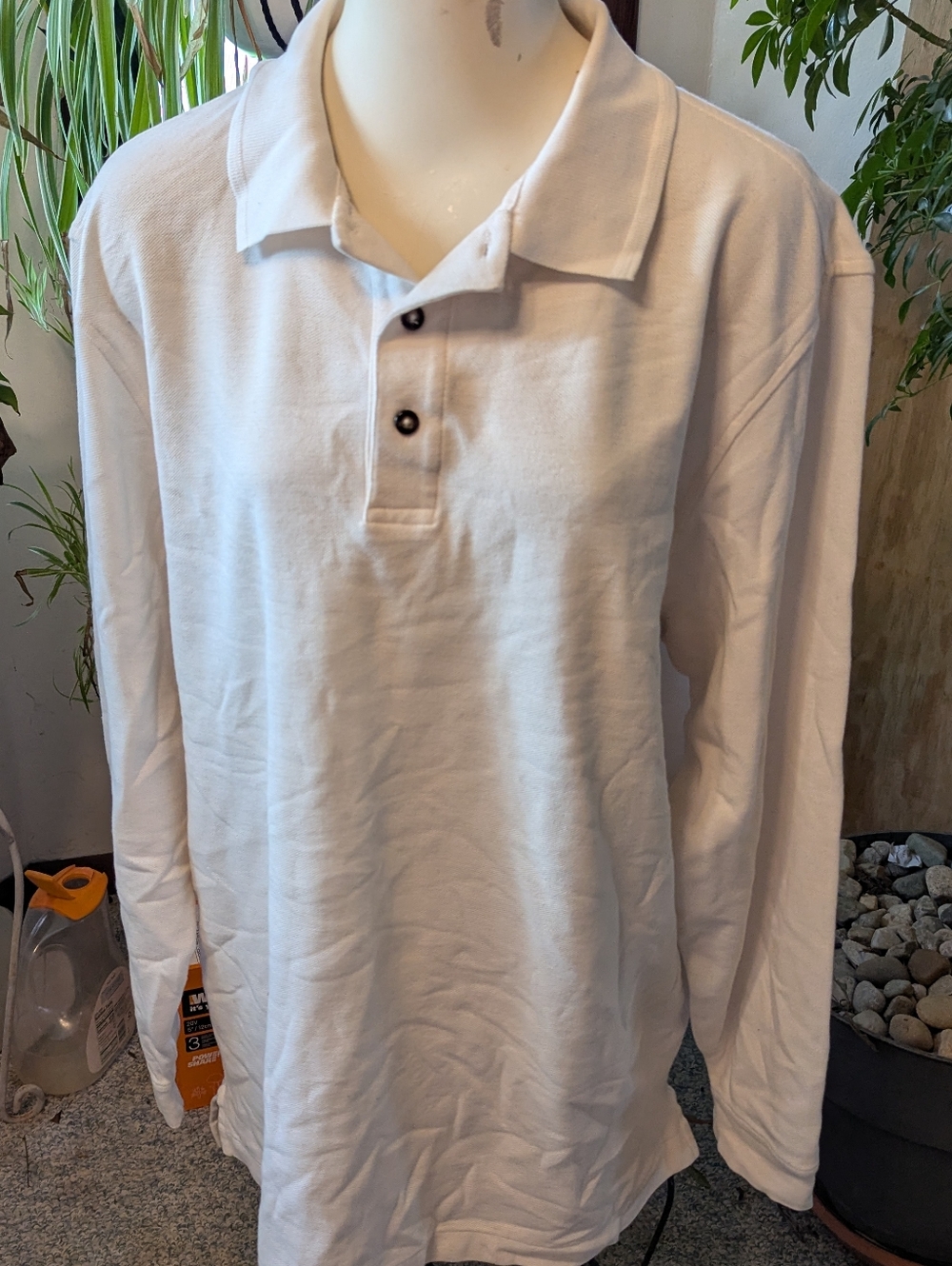 Men's Jos A Banks White LS 100% Cotton Knit Pique Golf Shirt Style Sz Lg
